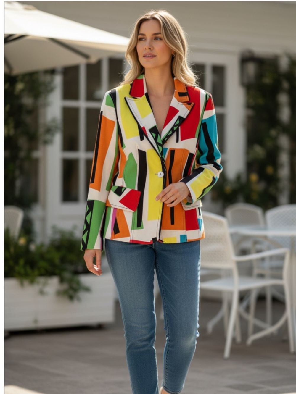 Louis Feraud Red and Orange Patchwork Designer Blazer